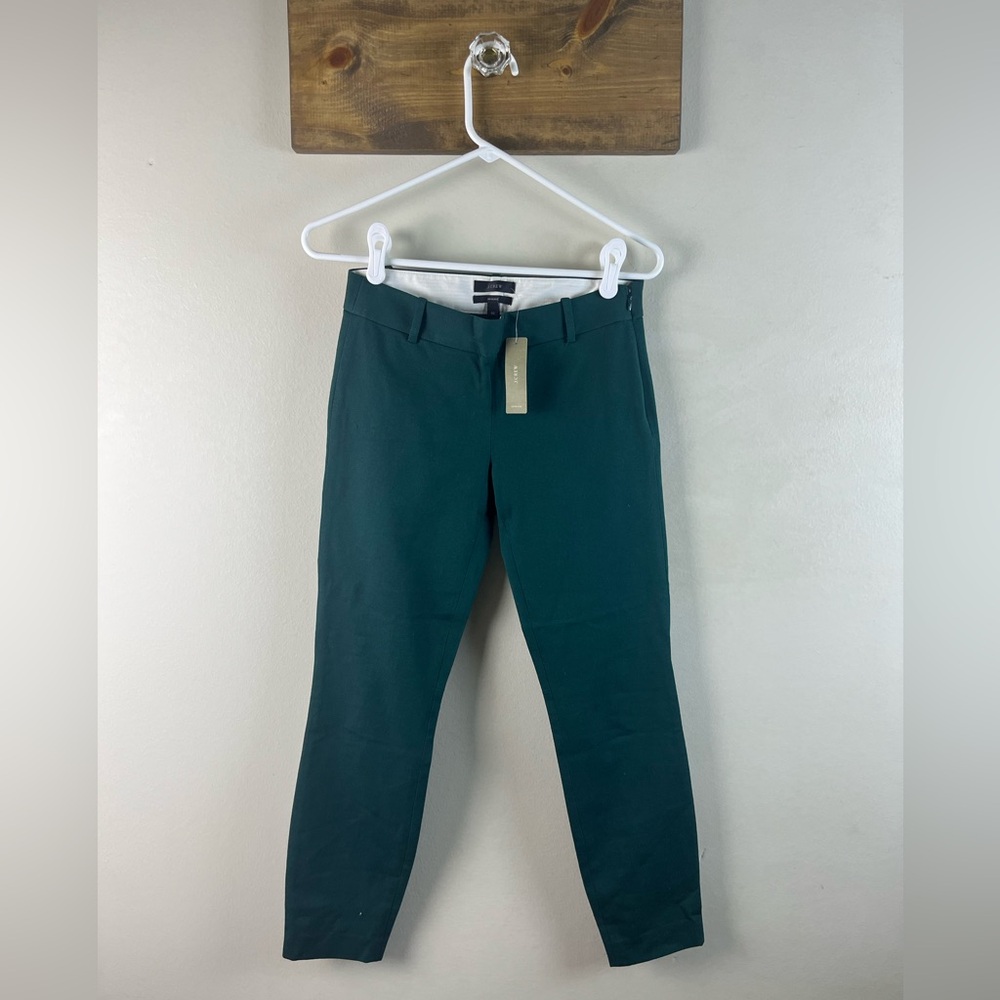NWT J Crew 00 “Minnie” Style Green Cotton & Spandex Blend Skinny Pants